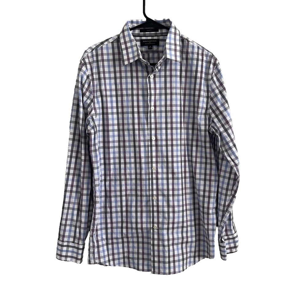 Banana Republic Men's Medium Wrinkle Resistant Preppy Slim Fit Plaid Button Down